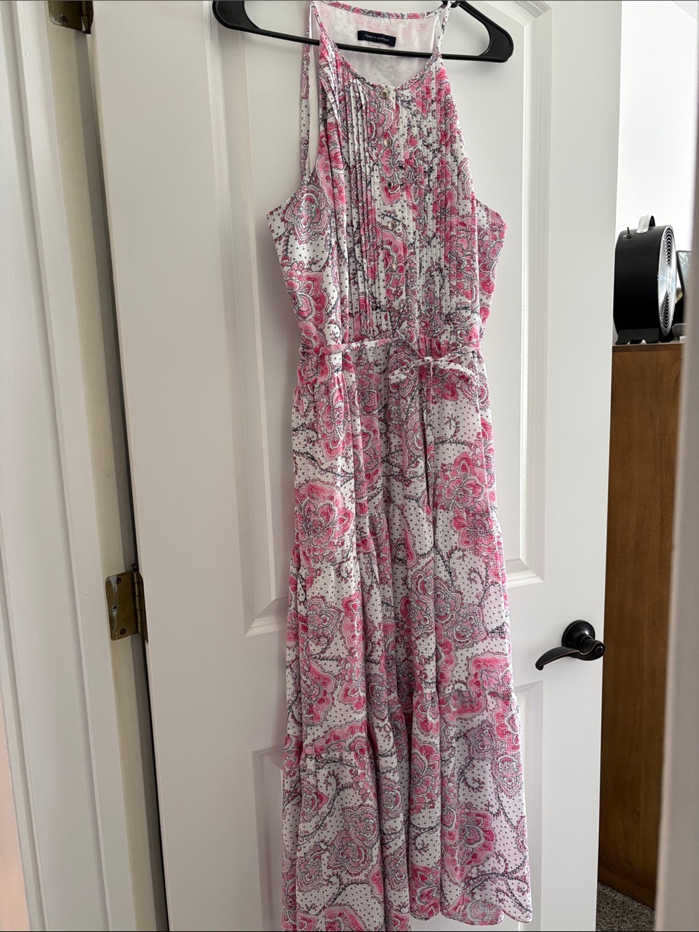 Tommy Hilfiger Pink and White Paisley Halter Maxi Dress